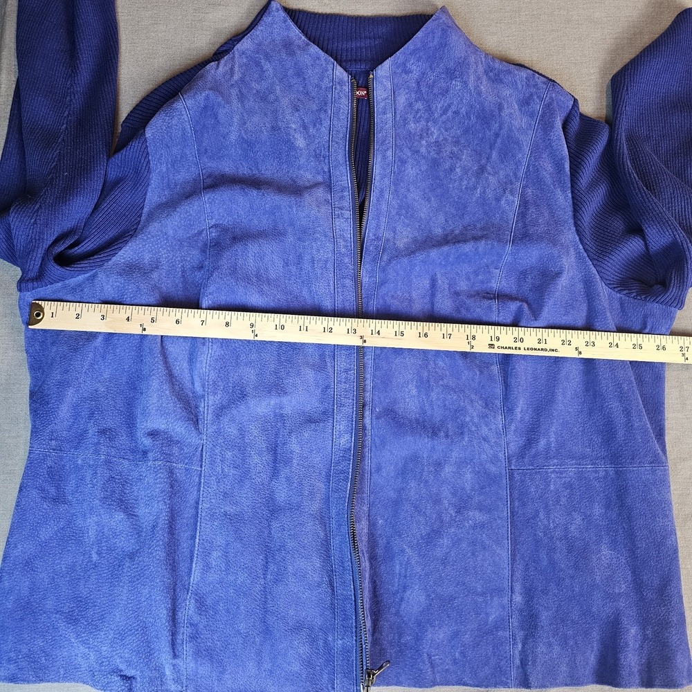 Jessica London Blue Suede Leather Ribbed Knit Full Zip Jacket Women 30/32 US 3X - Picture 8 of 11